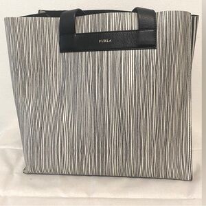 RARE! FURLA Black and White Stripe Tote
